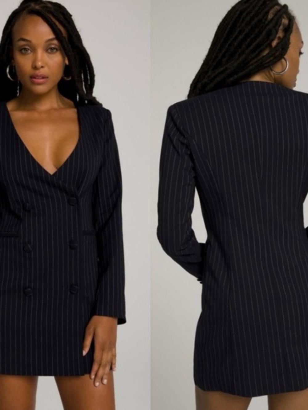 Good American Navy Pinstriped Blazer Dress Double Breasted  Sz “1” Small